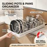 Sliding Kitchen Pull Out Pots And Pans Organizer Under Cabinet Storage Tray With 8 Adjustable Dividers For Cookware Lids Rack