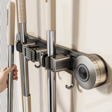 Space Aluminum Suction Cup Mop Rack Punch-Free with Buckle Clamp Mop Rack Wall-mounted Removable Hook Mop Clip Balcony Bathroom