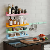 Spice Rack Wall Mounted, Colorful Plastic Seasoning Organizer Shelf, No Drilling Kitchen Storage Rack for Spices Jars and Condiments