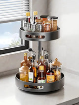 360° Rotating Kitchen Spice Rack Carbon Steel Lazy Susan Turntable Organizer for Pantry Cabinet Countertop