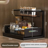 2-Tier Pull Out Under Sink Organizer Multi-Functional Kitchen Cabinet Storage Drawer Basket Spice Bottle Utensil Rack Slide-Out
