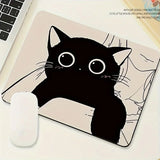 Black Cat Illustration Mouse Pad Small Office Table Mats Computer Accessories Washable Non-slip Rubber with Precision Lock Edge