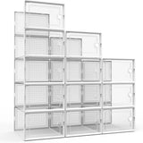 12-Pack Transparent Plastic Stackable Shoe Storage Boxes for Closet Linked Design Sports Shoe Organizers Foldable Shoe Racks