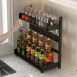 2/3 Tier Spice Storage Rack for Countertop Adjustable Spice Organization for Cabinet Kitchen Organizer Metal Shelf Black
