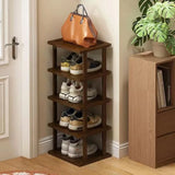 Vertical Shoe Rack - Tall Narrow Shoe Rack Organizer for Small Spaces5 Tier Bamboo Shoen Shelf for Entryway Closet Corner Doorw