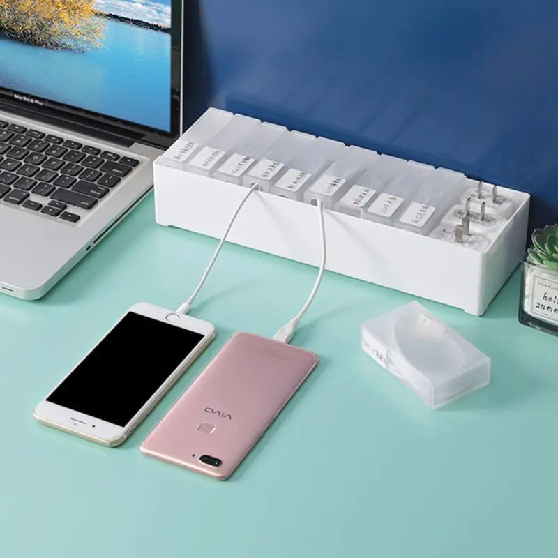 3041 Data Cable Storage Box Desktop Small Box Charger U Disk Drawer Grid Office Good Room Artifact
