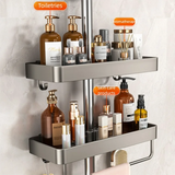 YM No-Drill Installation Bathroom Showerhead Storage Rack Tray Rain Shower Rod Holder Lift Bracket for Bathroom Organization