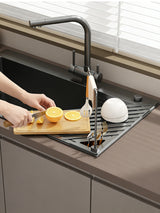 Foldable Drain Rack Kitchen Sink Organizer withTowel BarAdjustable Over Sink Drainer for Dishes, Glasses, Pots & Pans