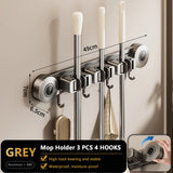 Space Aluminum Suction Cup Mop Rack Punch-Free with Buckle Clamp Mop Rack Wall-mounted Removable Hook Mop Clip Balcony Bathroom
