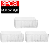 Transparent Wall-Mounted Cosmetic Organizer Self-Adhesive Cabinet Storage Box for Lipstick Jewelry Makeup-Adjustable Bathroom