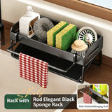 Kitchen Shelf with Pole. Sink Cloth Sponge Drain Faucet Sink Dishwashing Steel Wire Ball Sponge Wipe Storage, Tilted Water Tray